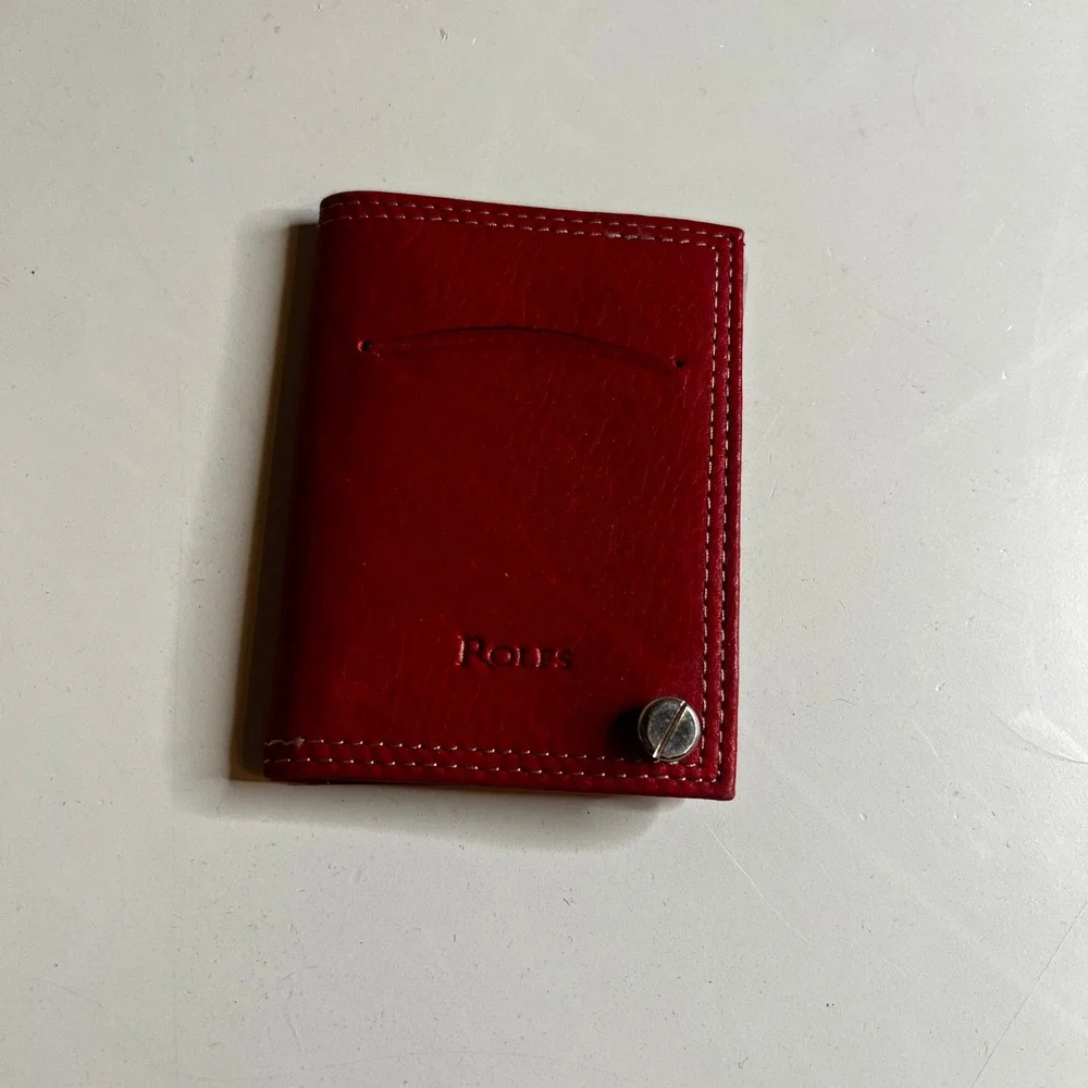 Rolfs Red Genuine Leather Swivel Card Holder Wallet Bifold with Plastic Sleeves